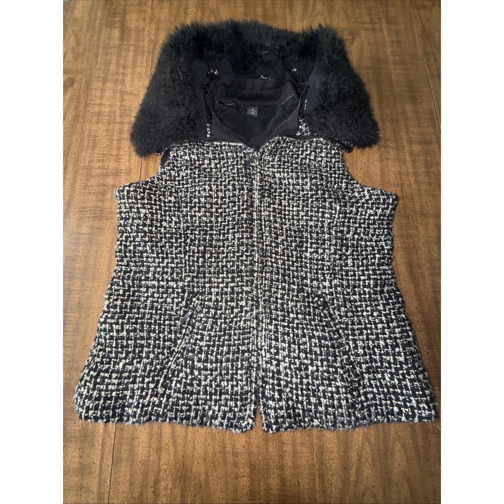 White House Black Market Womens Black Sleeveless Full-Zip PufferVest Size Medium